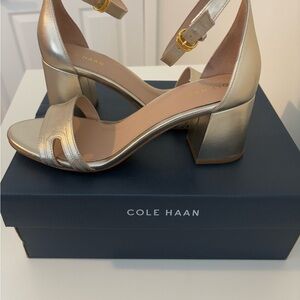Cole Haan Gold Heels with Block Heel Design